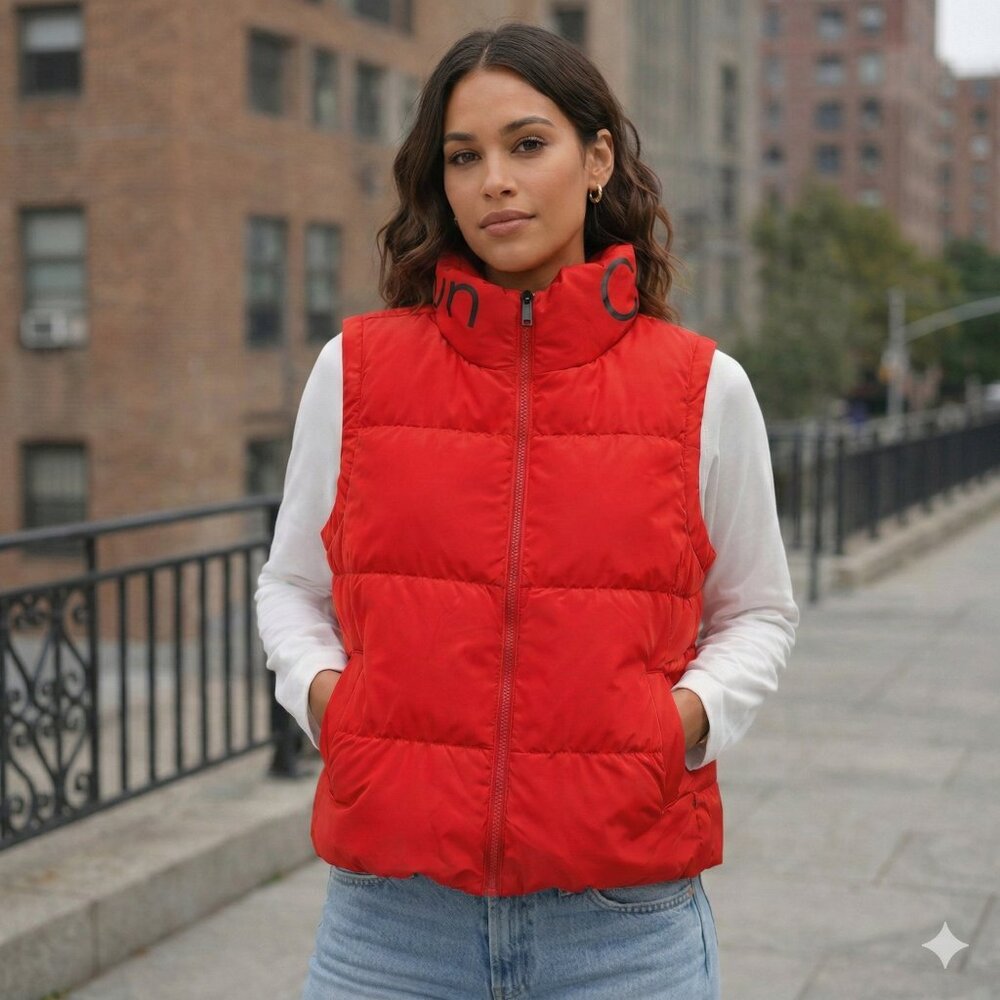 Calvin Klein Red Puffer Vest with Collar Logo - M2XTA462 - X-Large